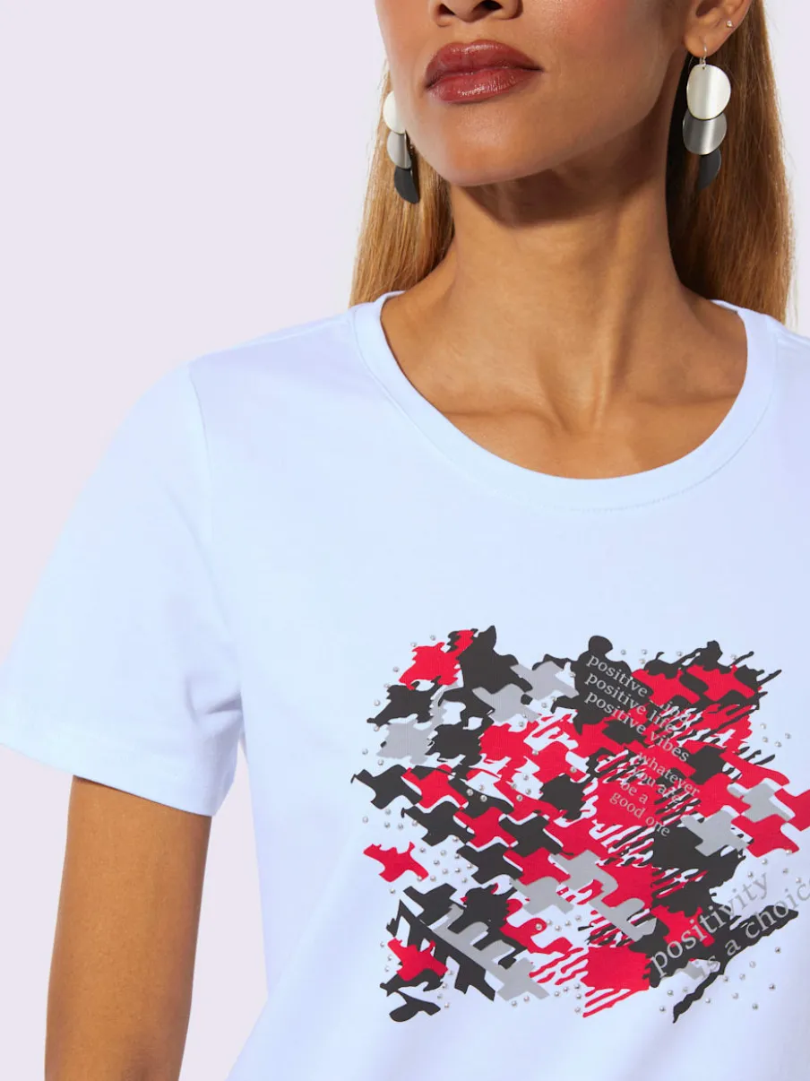 T-shirt à encolure ronde avec imprimé brillant en coton