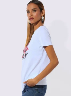 T-shirt à encolure ronde avec imprimé brillant en coton