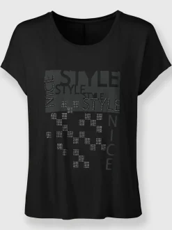 T-shirt à encolure ronde avec imprimé graphique et pierres