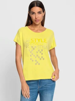 T-shirt à encolure ronde avec imprimé graphique et pierres