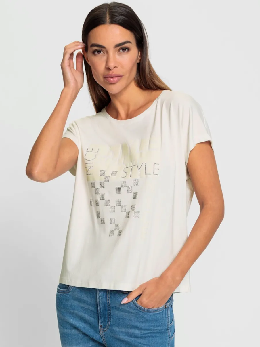 T-shirt à encolure ronde avec imprimé graphique et pierres