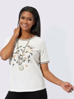 T-shirt à encolure ronde avec imprimé graphique et bords-côtes brillants