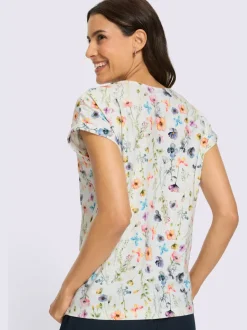 T-shirt à encolure ronde avec imprimé floral en flammé