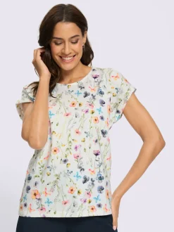 T-shirt à encolure ronde avec imprimé floral en flammé