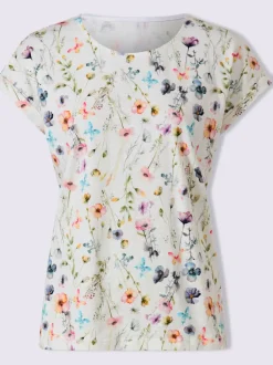 T-shirt à encolure ronde avec imprimé floral en flammé