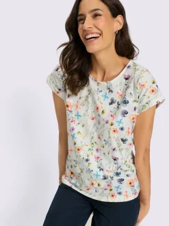T-shirt à encolure ronde avec imprimé floral en flammé