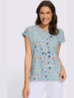 T-shirt à encolure ronde avec imprimé floral en flammé