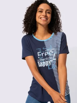 T-shirt à encolure ronde avec imprimé bicolore et rayures