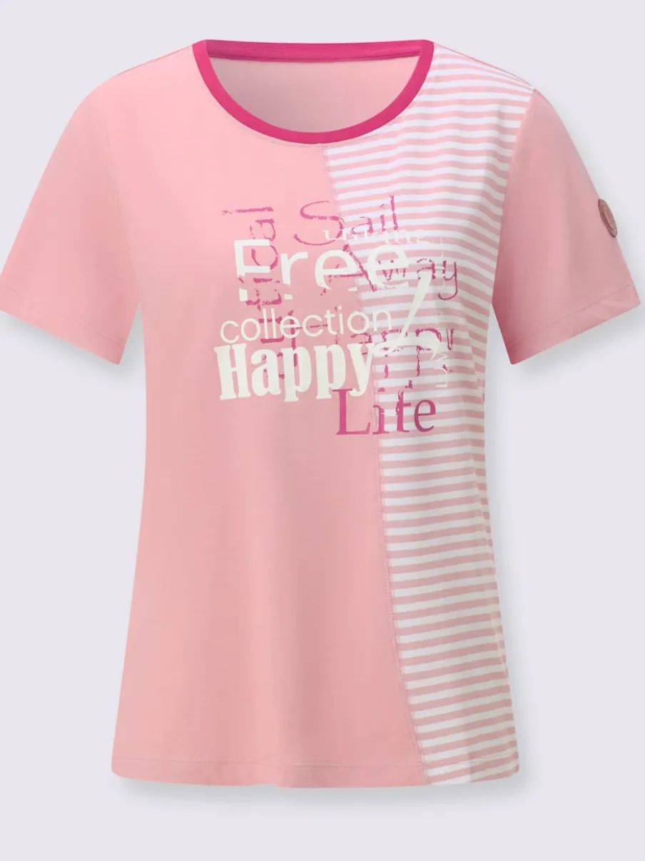 T-shirt à encolure ronde avec imprimé bicolore et rayures