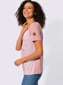 T-shirt à encolure ronde avec imprimé bicolore et rayures