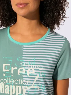 T-shirt à encolure ronde avec imprimé bicolore et rayures