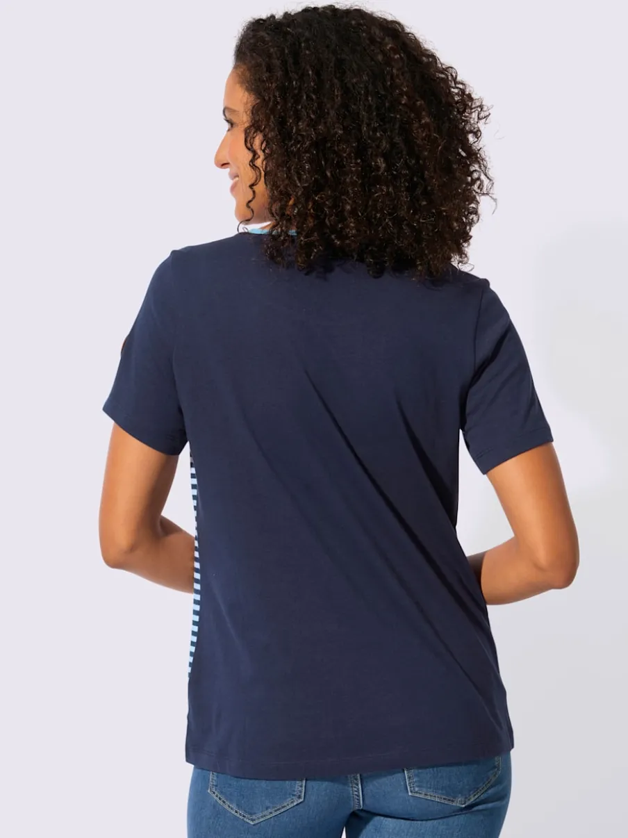 T-shirt à encolure ronde avec imprimé bicolore et rayures