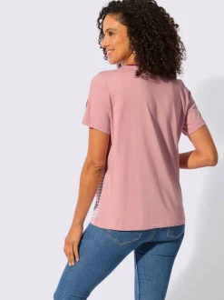 T-shirt à encolure ronde avec imprimé bicolore et rayures