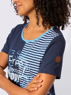 T-shirt à encolure ronde avec imprimé bicolore et rayures
