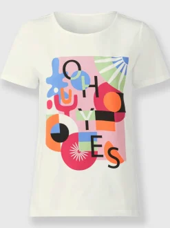 T-shirt à encolure ronde avec imprimé graphique devant et manches courtes