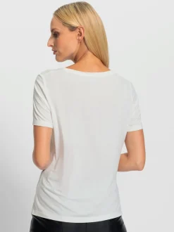 T-shirt à encolure ronde avec inscription et pierres brillantes