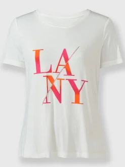 T-shirt à encolure ronde avec inscription et pierres brillantes