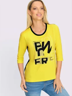 T-shirt à encolure ronde avec inscription et pierres brillantes