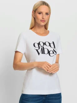 T-shirt à encolure ronde avec inscription GOOD VIBES
