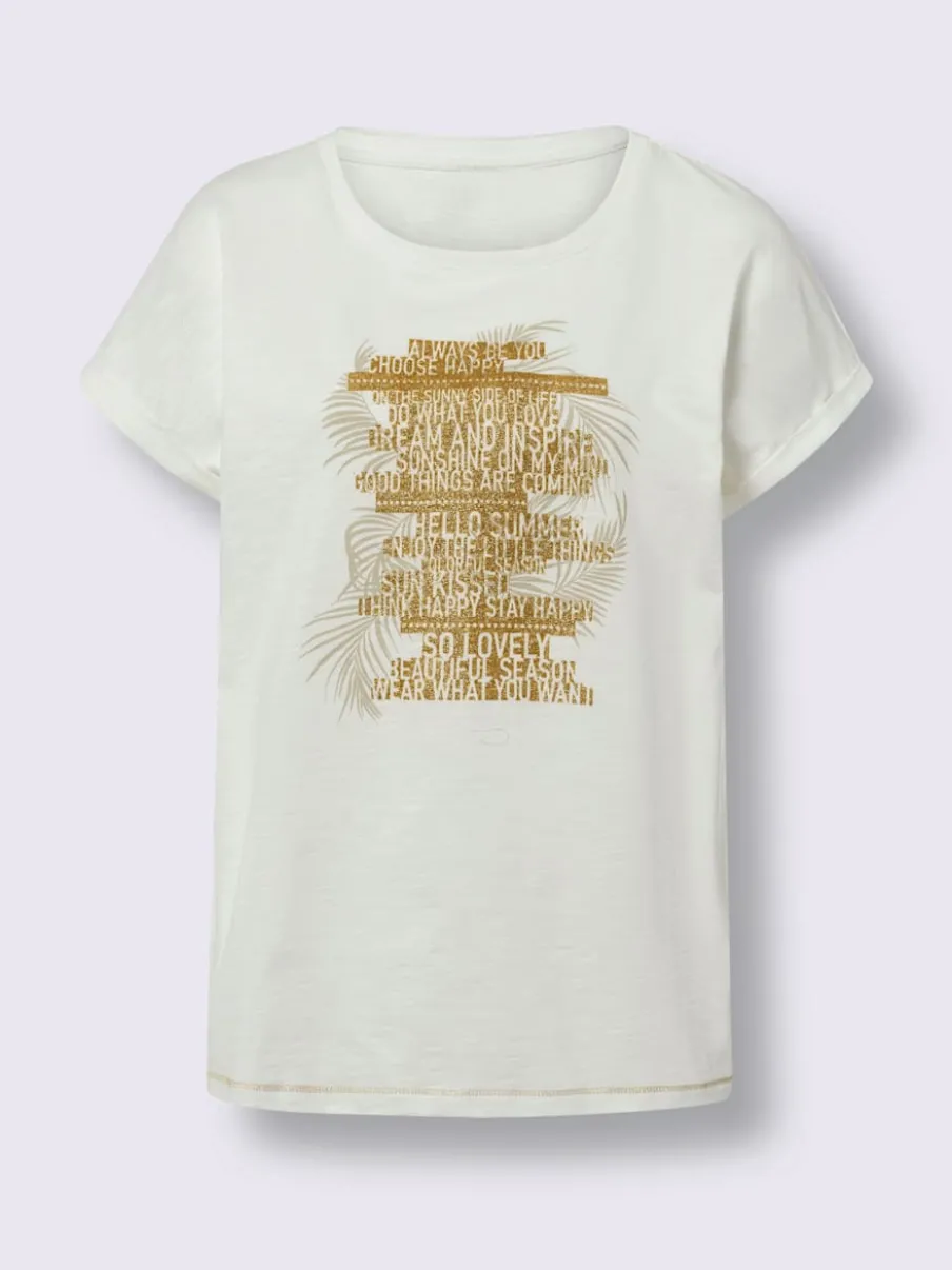T-shirt à encolure ronde avec lettrage moderne paillettes