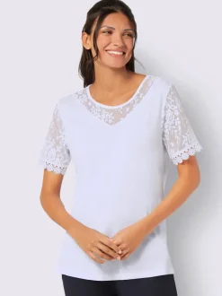 T-shirt à encolure ronde avec manches courtes en dentelle