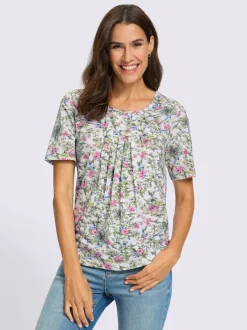 T-shirt à encolure ronde avec manches courtes et motif floral