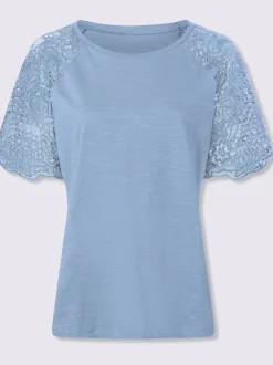 T-shirt à encolure ronde avec manches en dentelle transparente