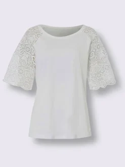 T-shirt à encolure ronde avec manches en dentelle transparente