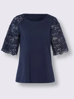 T-shirt à encolure ronde avec manches en dentelle transparente