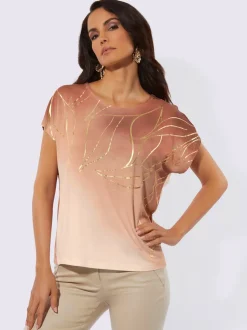 T-shirt à encolure ronde avec motifs graphiques en or