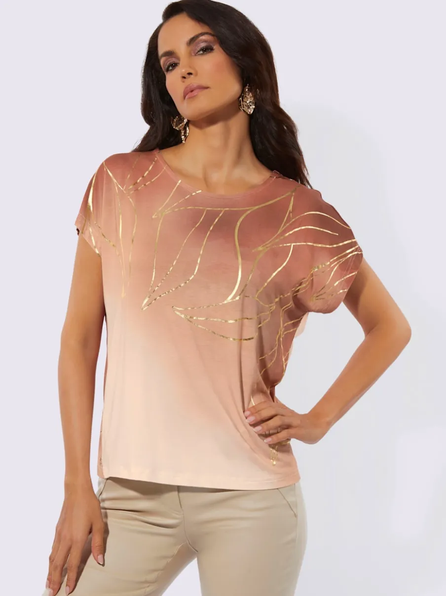 T-shirt à encolure ronde avec motifs graphiques en or
