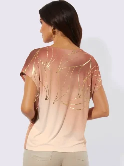T-shirt à encolure ronde avec motifs graphiques en or