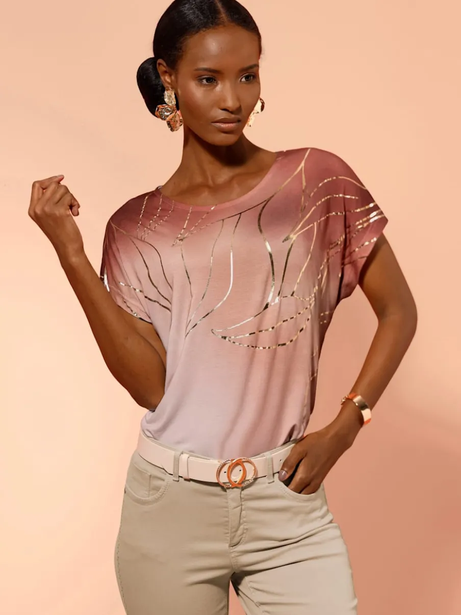 T-shirt à encolure ronde avec motifs graphiques en or