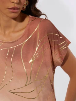 T-shirt à encolure ronde avec motifs graphiques en or