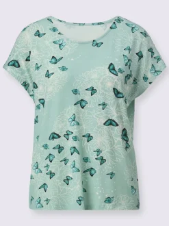 T-shirt à encolure ronde avec motif papillons mancherons