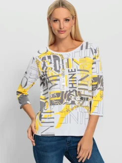 T-shirt à encolure ronde avec motif graphique et manches 3/4