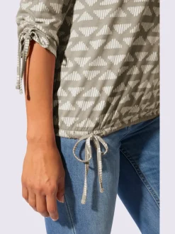 T-shirt à encolure ronde avec motif géométrique et manches 3/4 froncées