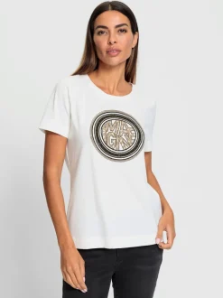 T-shirt à encolure ronde avec motif moderne et pierres