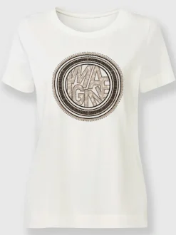 T-shirt à encolure ronde avec motif moderne et pierres