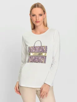 T-shirt à encolure ronde avec motif graphique et manches longues