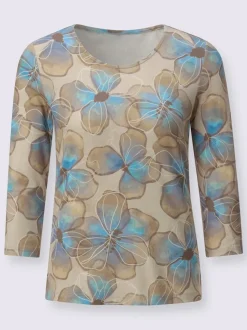 T-shirt à encolure ronde avec motifs floraux et manches 3/4