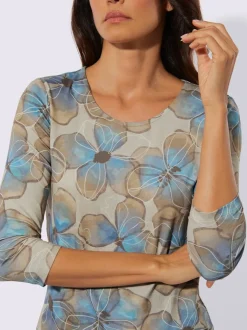 T-shirt à encolure ronde avec motifs floraux et manches 3/4