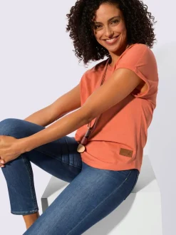 T-shirt à encolure ronde avec patte de boutonnage et mancherons