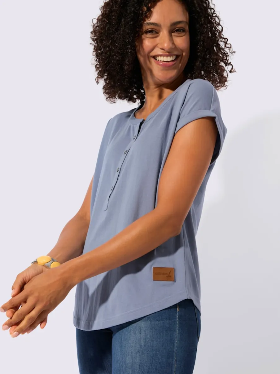 T-shirt à encolure ronde avec patte de boutonnage et mancherons