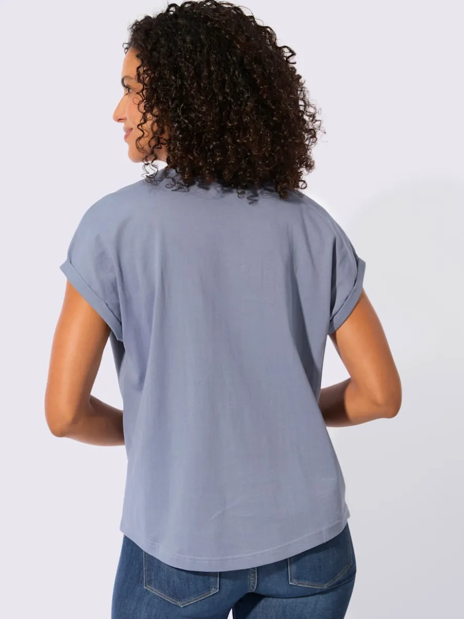 T-shirt à encolure ronde avec patte de boutonnage et mancherons