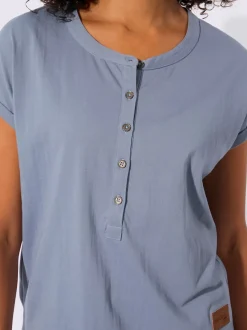 T-shirt à encolure ronde avec patte de boutonnage et mancherons