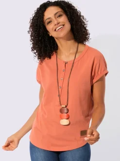 T-shirt à encolure ronde avec patte de boutonnage et mancherons