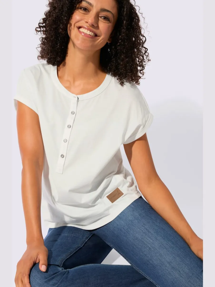 T-shirt à encolure ronde avec patte de boutonnage et mancherons