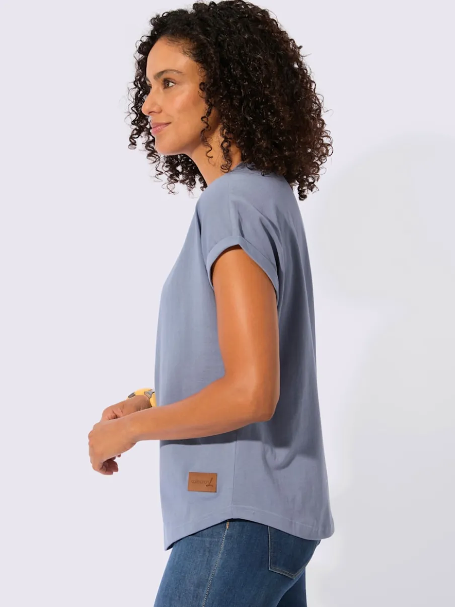 T-shirt à encolure ronde avec patte de boutonnage et mancherons