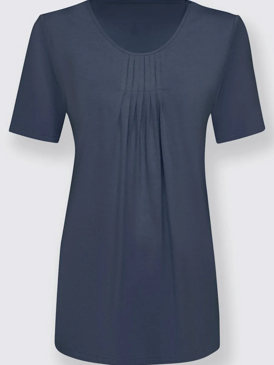 T-shirt à encolure ronde avec plis et coupe flatteuse